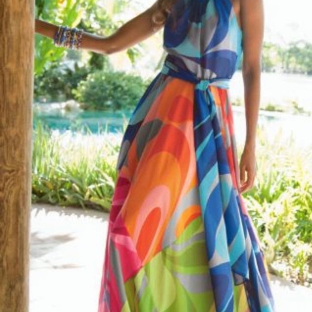 Soft surroundings, petite large colorful, abstract, sleeveless dress